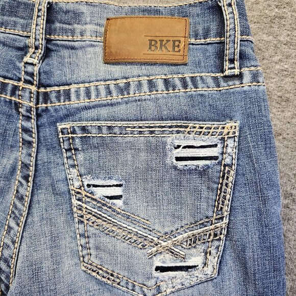 BKE Jake Straight Leg Jeans Mens Size 30S (30x29) Blue Faded Distress Stretch - Picture 5 of 11